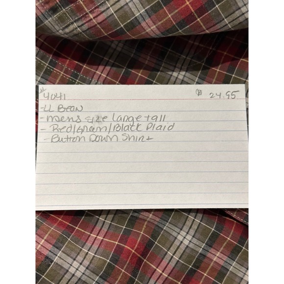 LL Bean Men's Button Down‎ Shirt Large Tall Red Green Black Plaid Long Sleeve - Picture 7 of 8